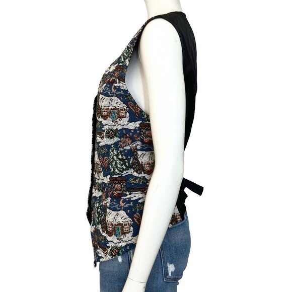 Vintage 90s Christmas Village Embroidered Cottagecore Retro Vest Large Kitschy - Picture 4 of 12